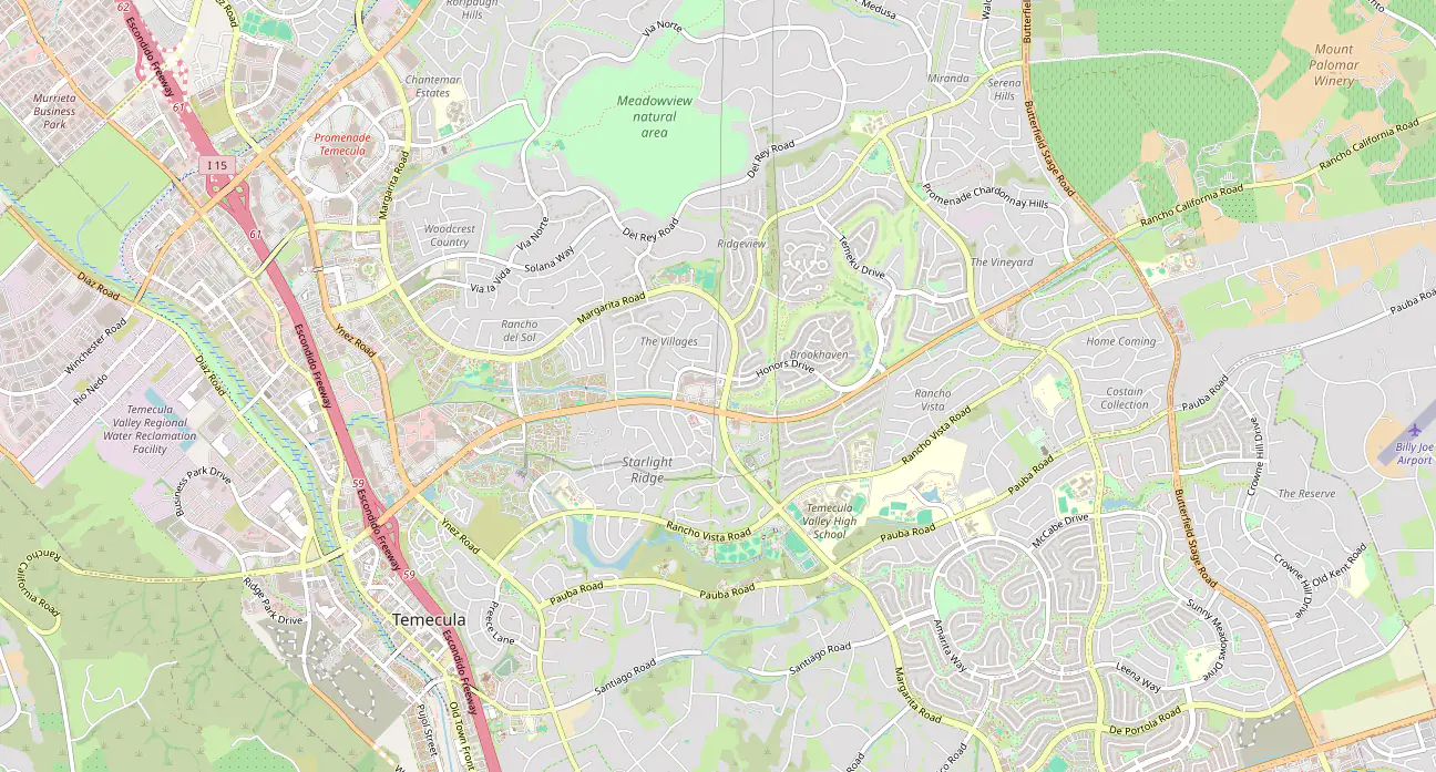 Map of Temecula, California showing an example search from three places.