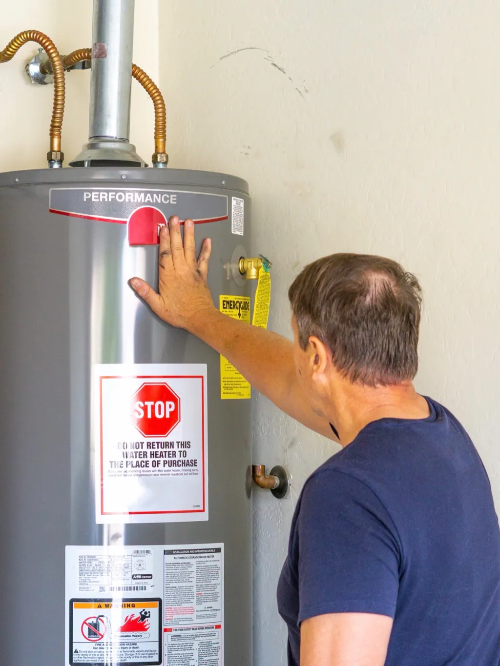 A new water heater installed and checked by the plumber