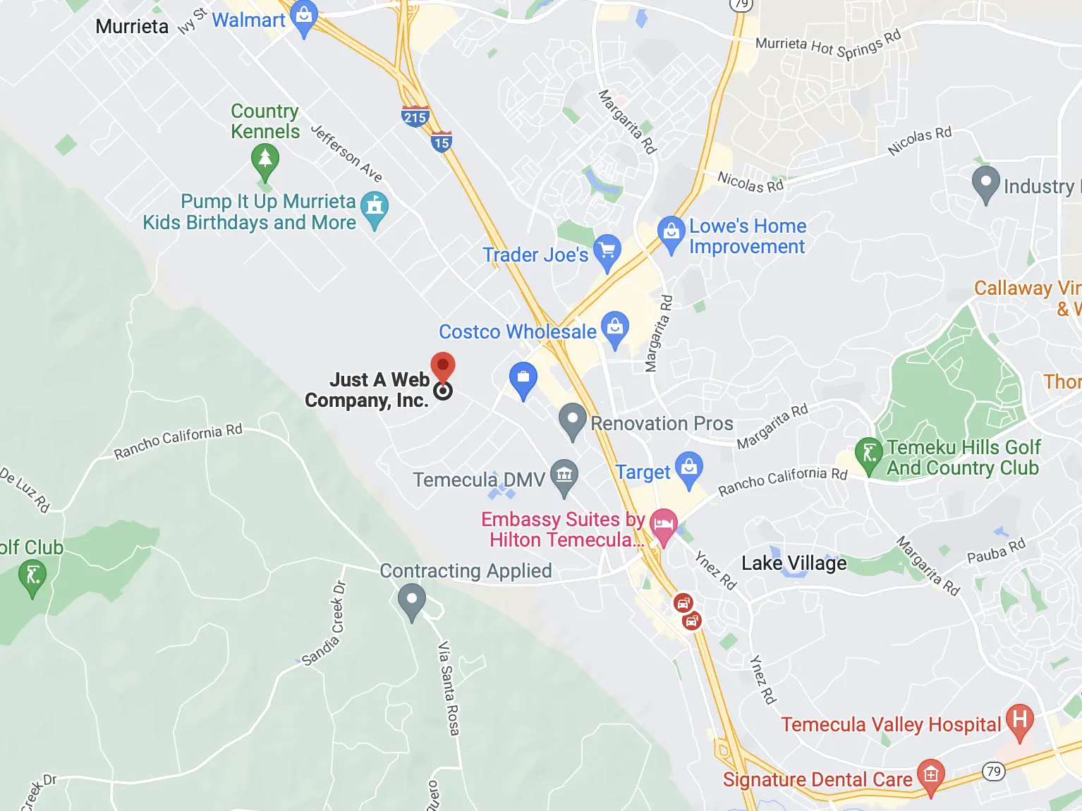 Map showing Just A Web Company, Inc located in Temecula CA